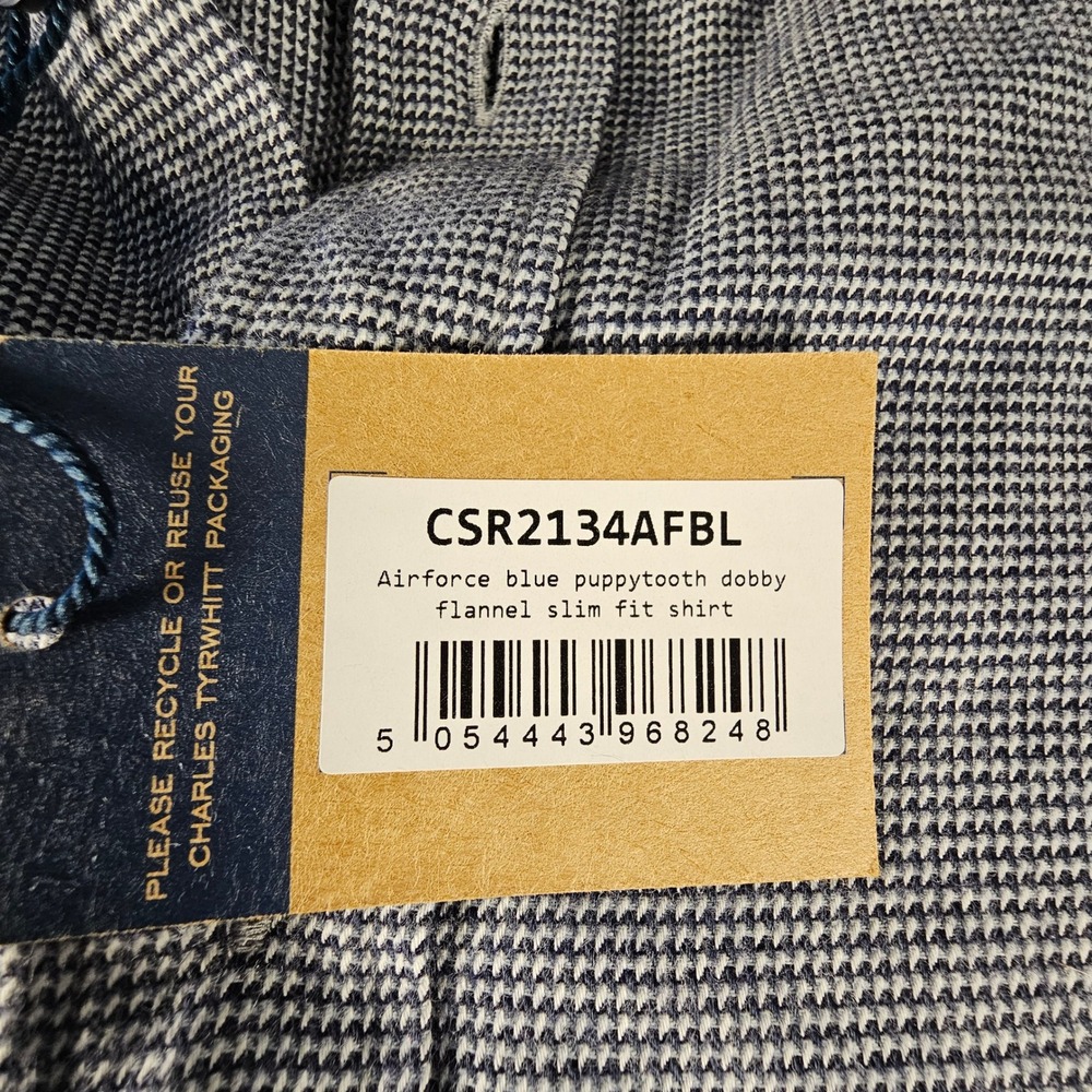 Charles‎ Tyrwhitt Mens Slim Fit Flannel Shirt Blue Puppytooth Dobby NWT L - Picture 2 of 9
